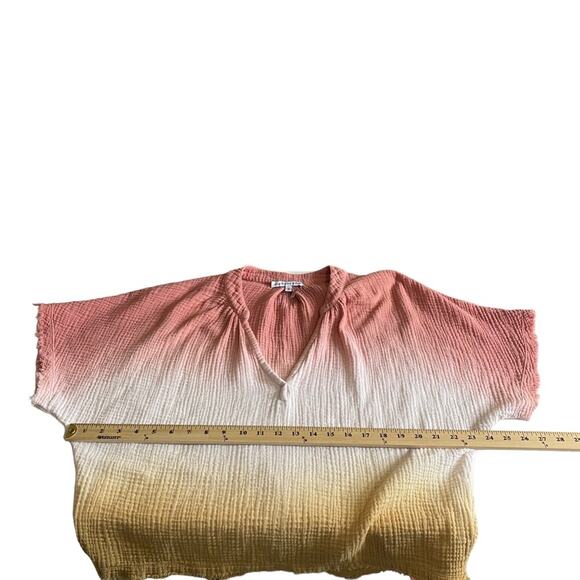 Young Fabulous‎ and Broke Gauze Cotton Dip Dye V-Neck Top Raw Hem Women's Small - Picture 5 of 8